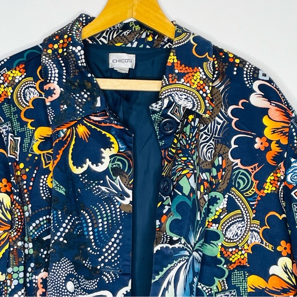 Chico’s Colorful Floral Multicolored Whimsical jacket w/ pockets Size 3/XL/16 - Picture 3 of 13
